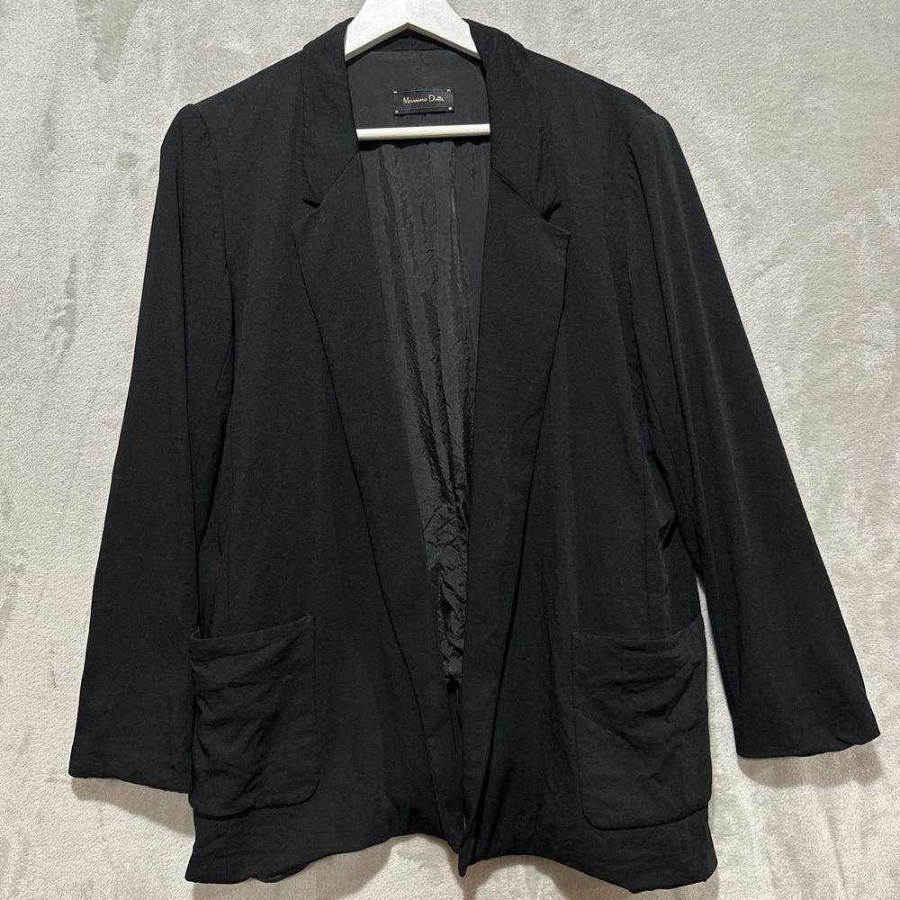 Massimo Dutti‎ Blazer Women's 8 Black Open Front Notched Lapels Patch Pockets